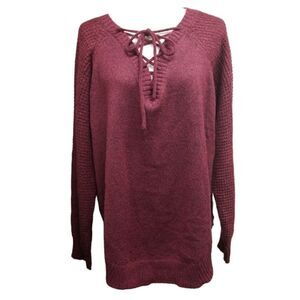 Rue + Long Sleeve Sweater Knit Pullover Tie Csnberry Curvef Rib Hemline Size 3X